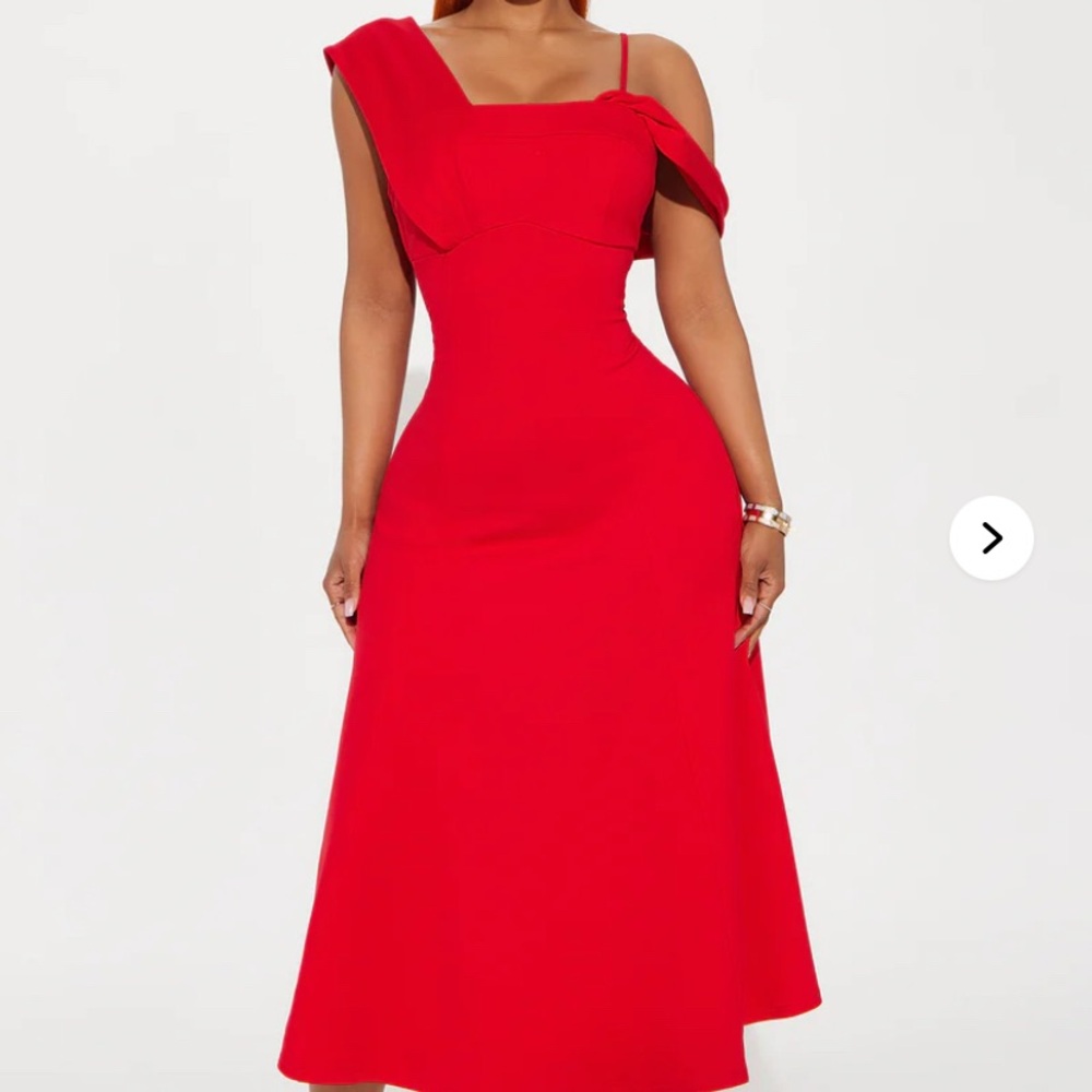 Fashion Nova Vibrant Red One-Shoulder Dress